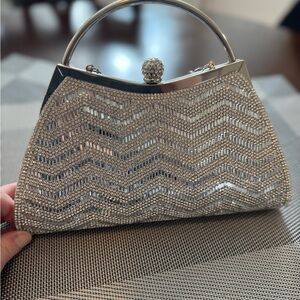 Glamorous Silver Chevron Clutch